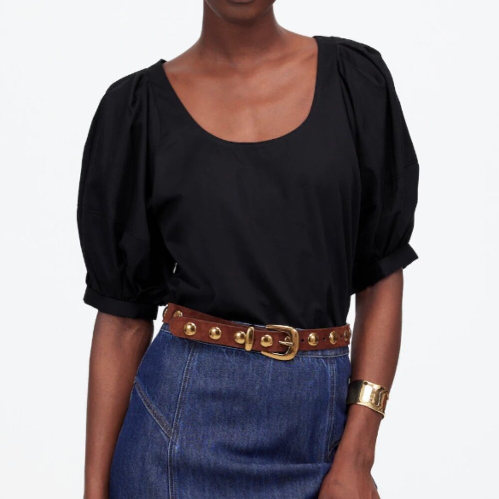 Madewell Top Women Relaxed Scoopneck Short-Sleeve 100% Cotton Lightweight Black‎